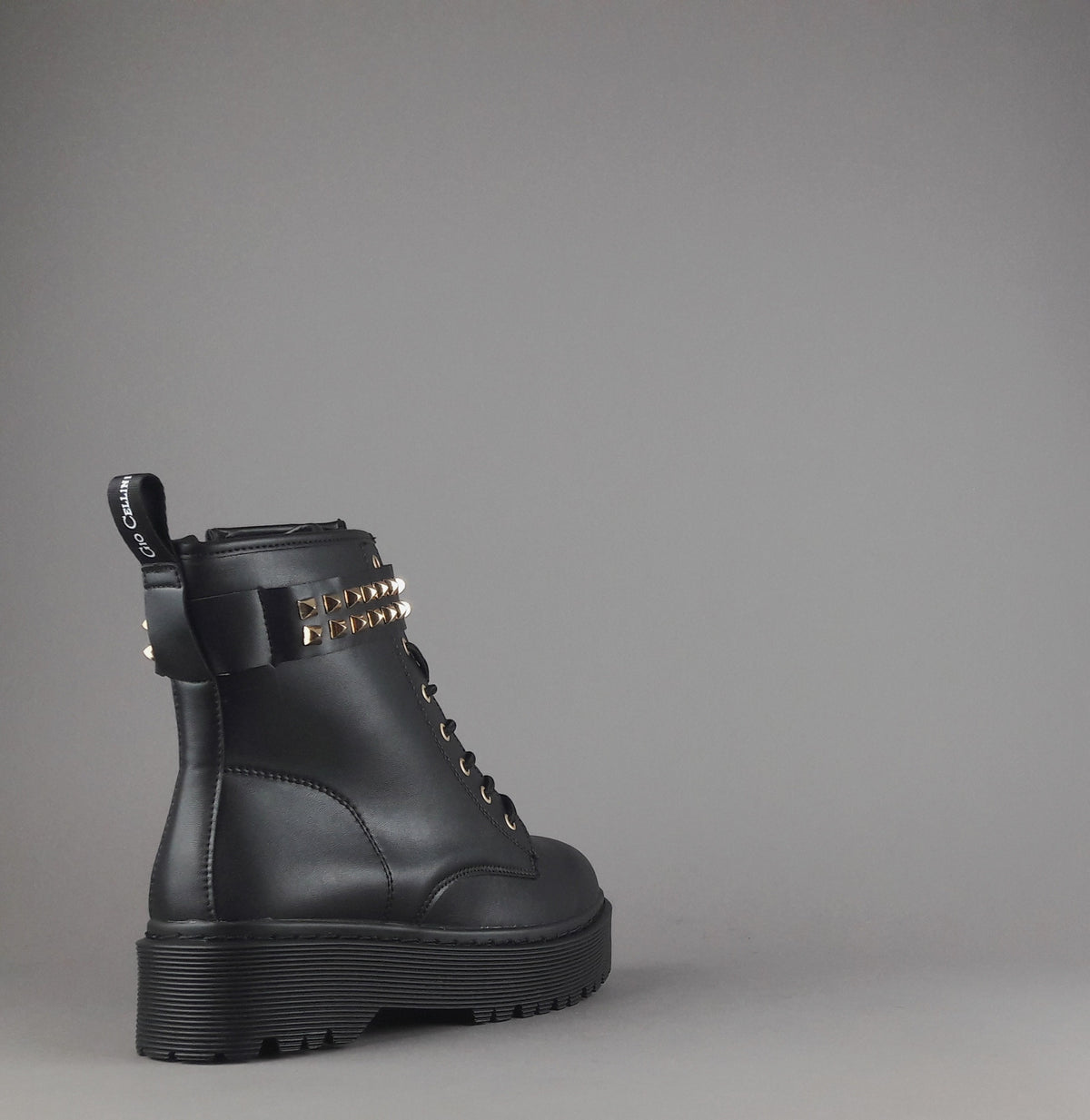Gio Cellini Anfibio Donna PU Nero Cinturino Borchie
