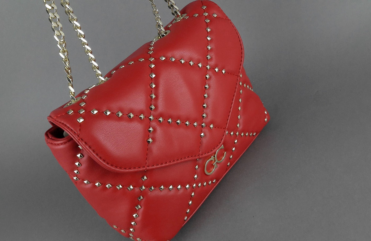 Gio Cellini Borsa Piccola Donna Ecopelle Trapuntata Rosso Borchie