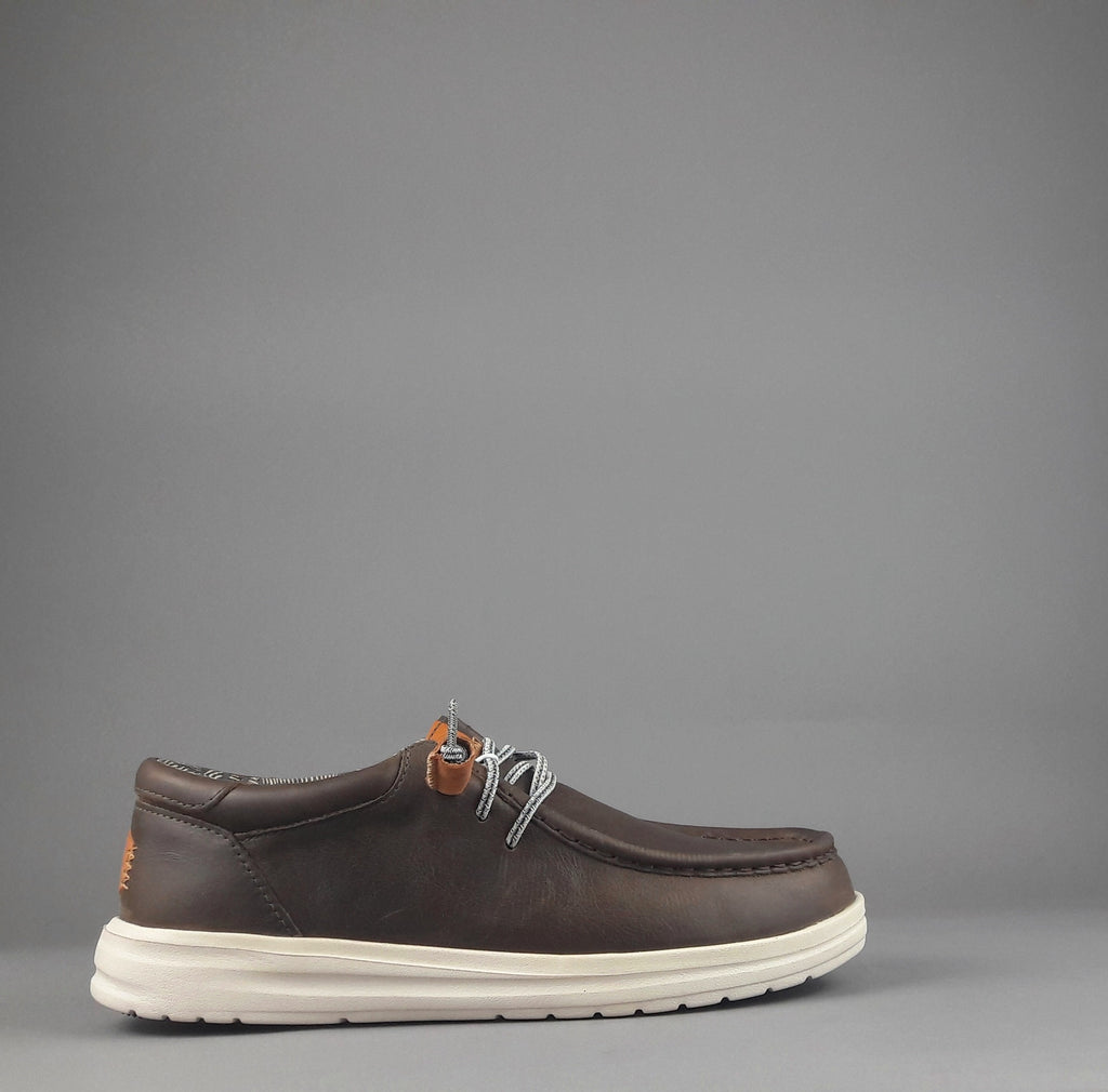 Hey Dude Sneakers Wally Grip Pelle Ingrassata Marrone Scuro