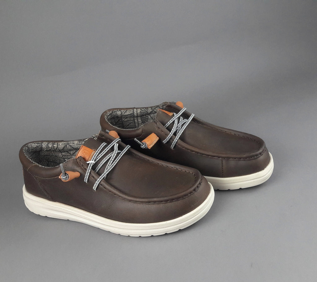 Hey Dude Sneakers Wally Grip Pelle Ingrassata Marrone Scuro