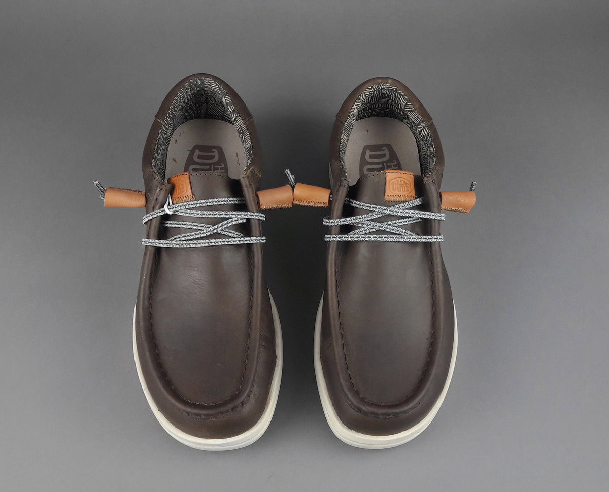 Hey Dude Sneakers Wally Grip Pelle Ingrassata Marrone Scuro