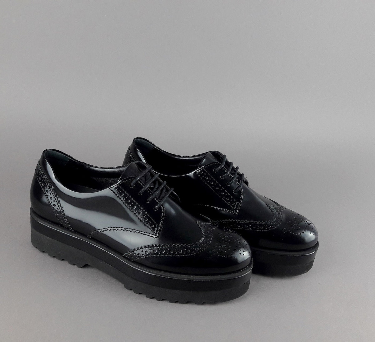 Hogan Derby Donna H308 Pelle Spazzolata Nero Bucature All'Inglese
