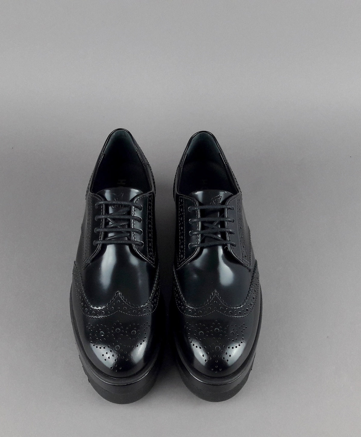 Hogan Derby Donna H308 Pelle Spazzolata Nero Bucature All'Inglese