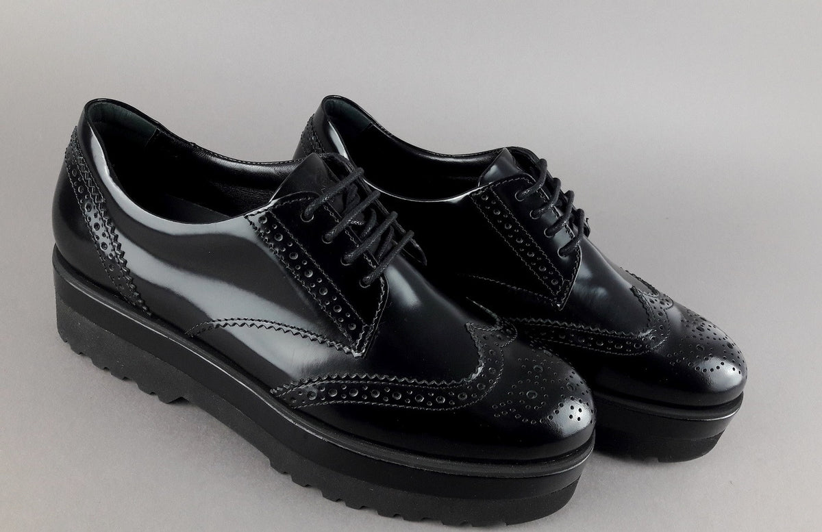 Hogan Derby Donna H308 Pelle Spazzolata Nero Bucature All'Inglese