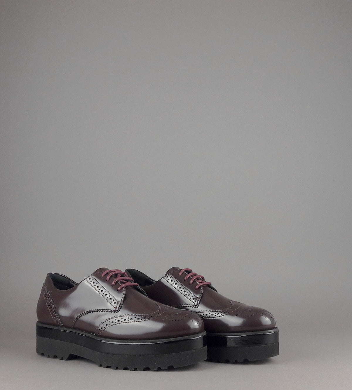 Hogan Derby Donna H308 Pelle Spazzolata Prugna Bucature All'Inglese