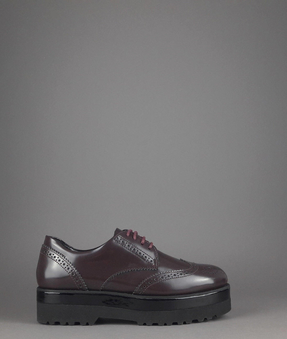 Hogan Derby Donna H308 Pelle Spazzolata Prugna Bucature All'Inglese