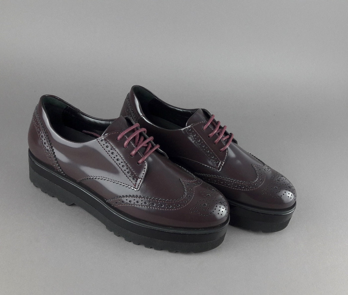 Hogan Derby Donna H308 Pelle Spazzolata Prugna Bucature All'Inglese