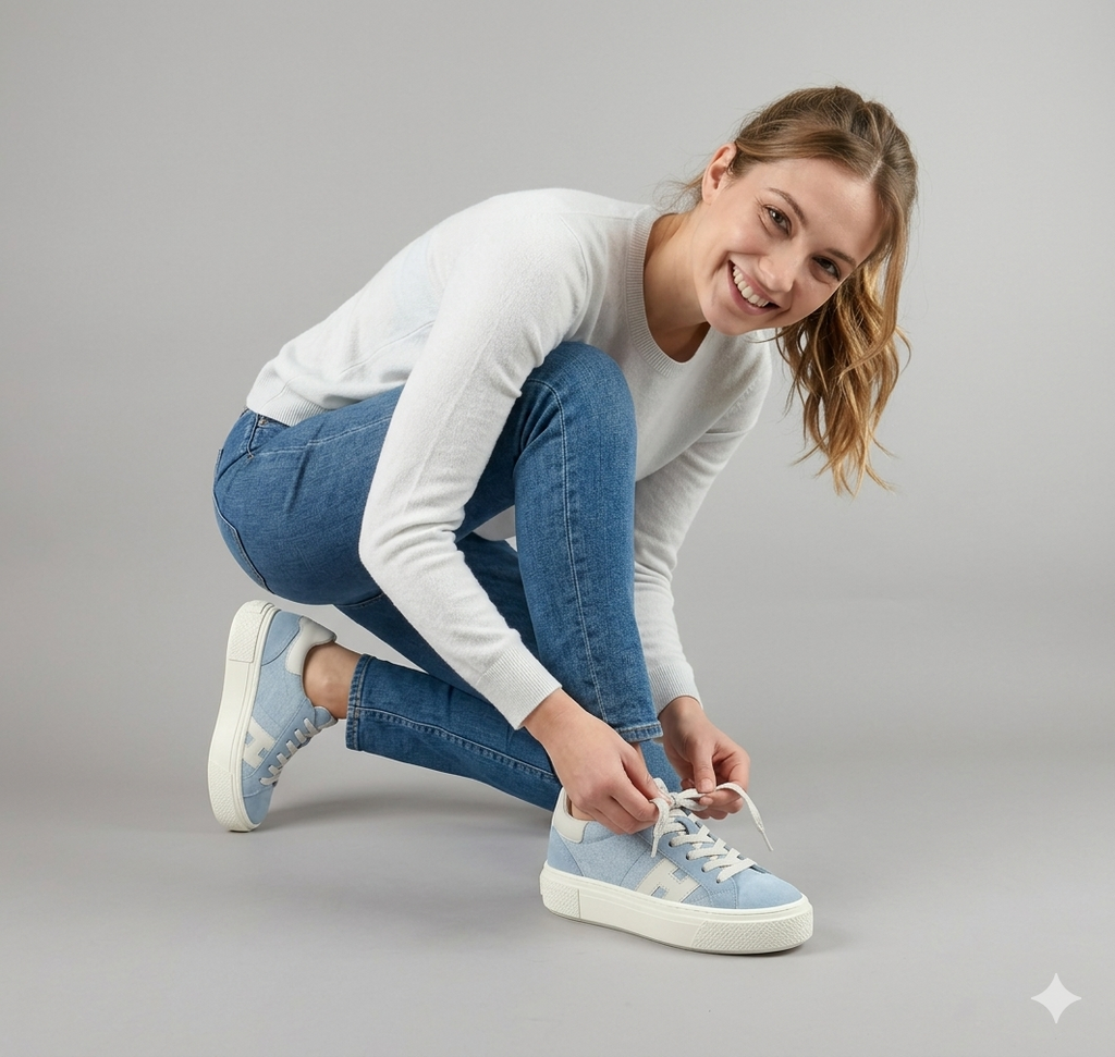 Hogan H705 Donna Camoscio Tela Celeste Polvere