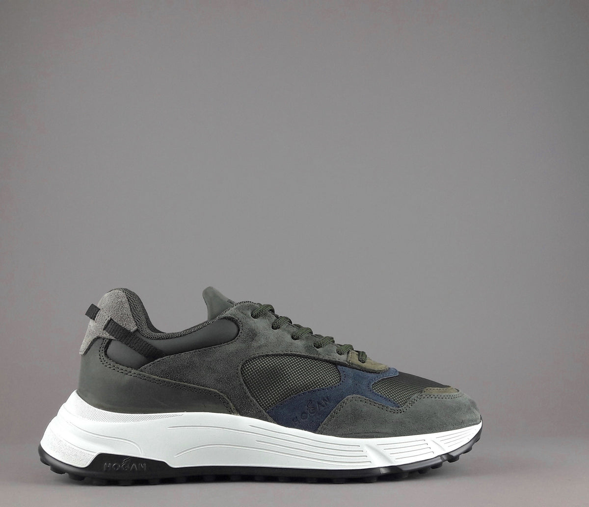 Hogan Hyperlight Uomo Camoscio Tela Verde Militare Scuro Logo Lettering
