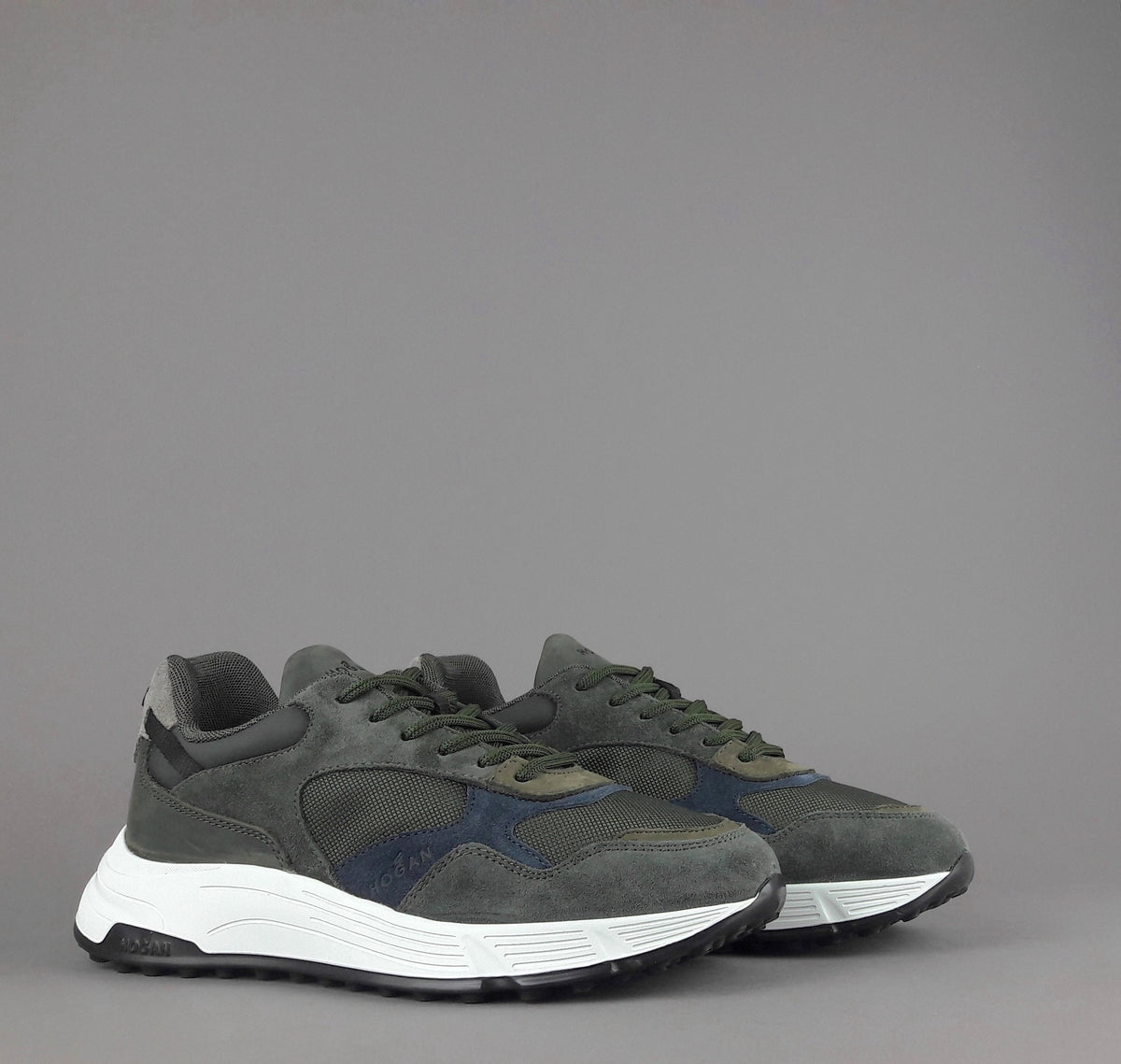 Hogan Hyperlight Uomo Camoscio Tela Verde Militare Scuro Logo Lettering