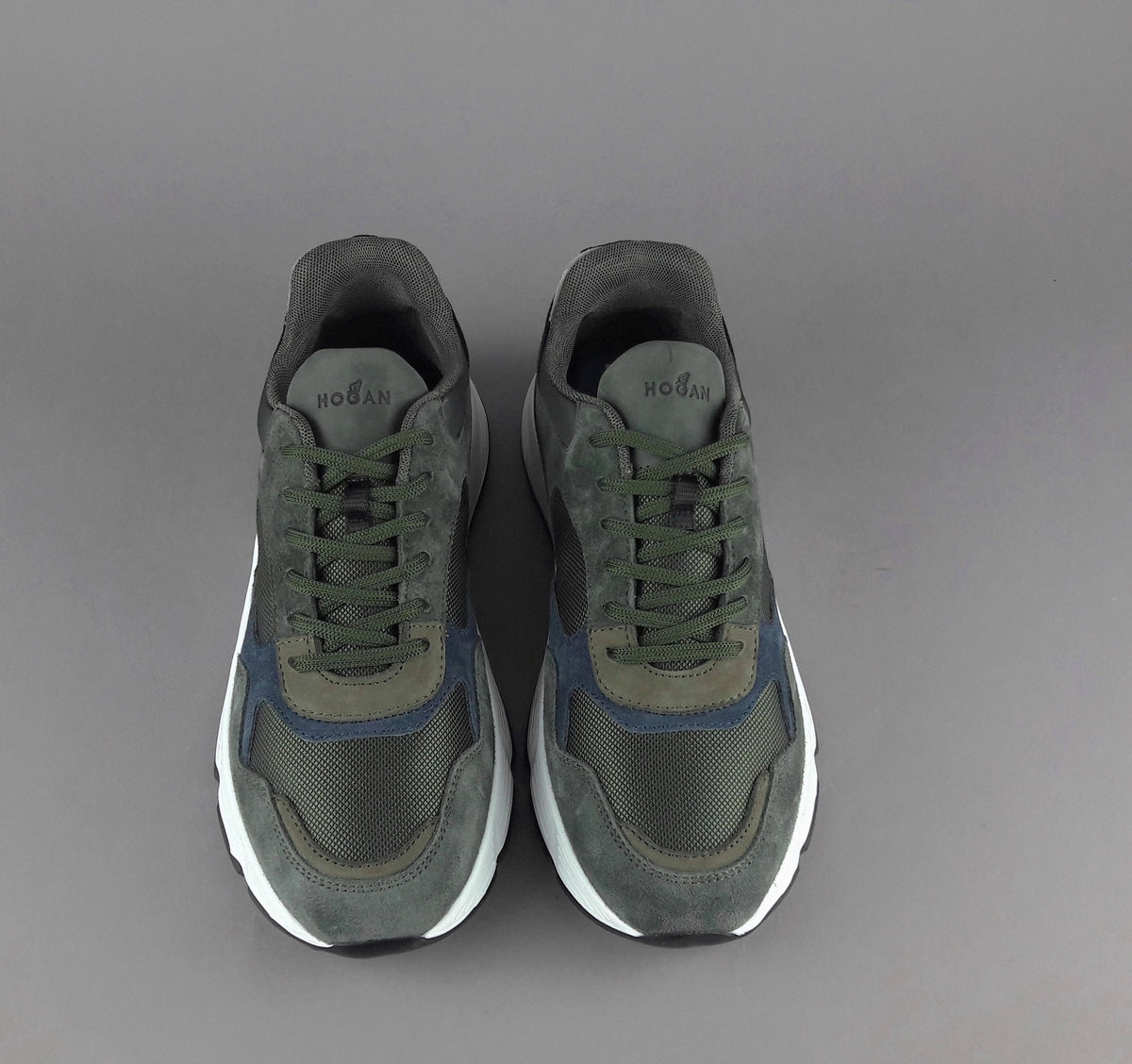 Hogan Hyperlight Uomo Camoscio Tela Verde Militare Scuro Logo Lettering
