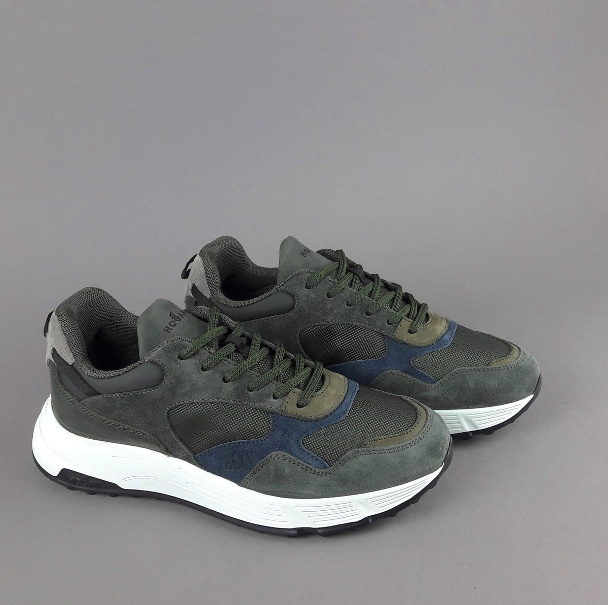 Hogan Hyperlight Uomo Camoscio Tela Verde Militare Scuro Logo Lettering