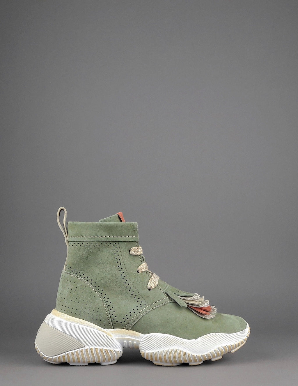 Hogan Interaction Donna Tronchetto Camoscio Verde Militare Tenue Frange