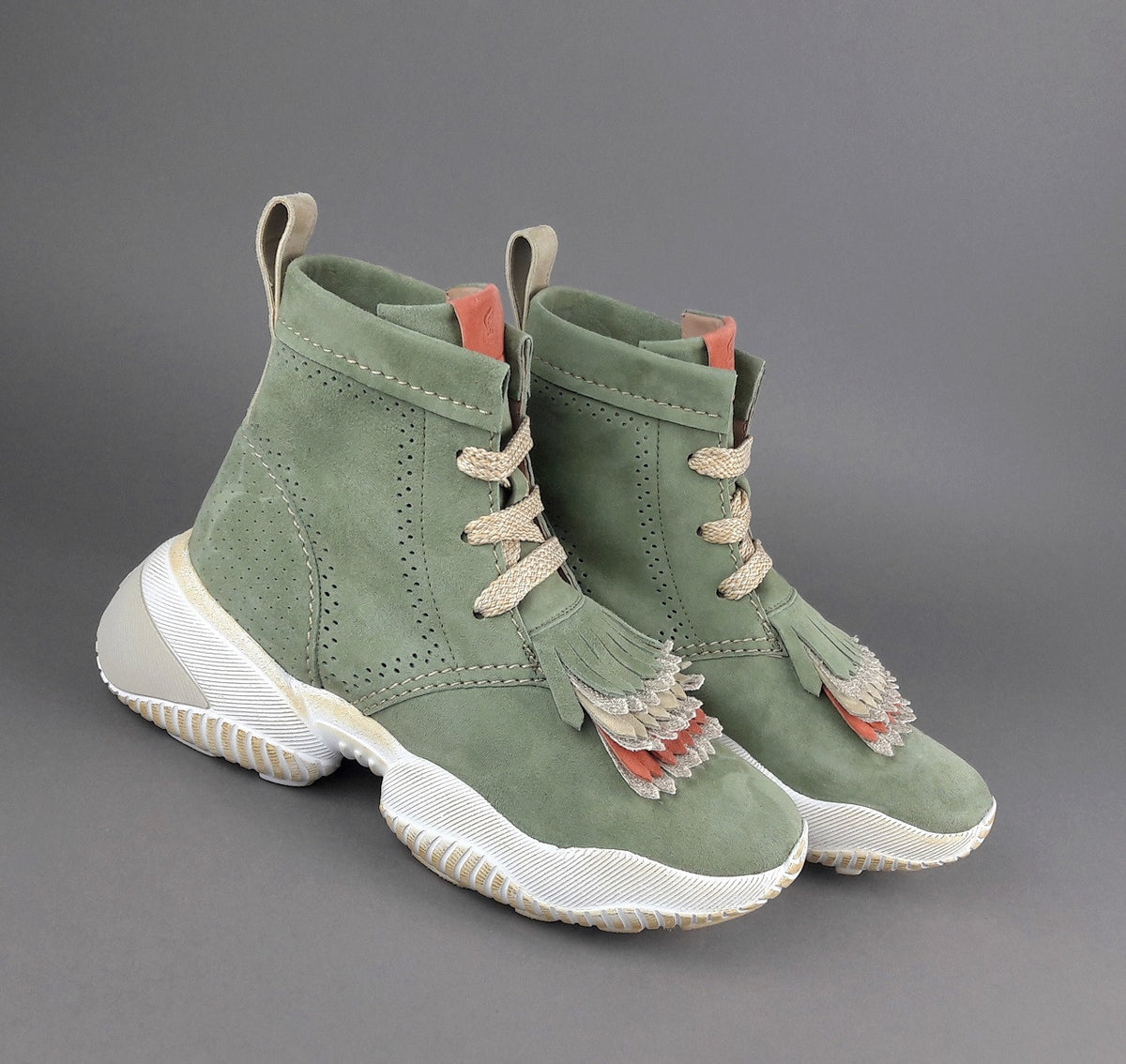 Hogan Interaction Donna Tronchetto Camoscio Verde Militare Tenue Frange