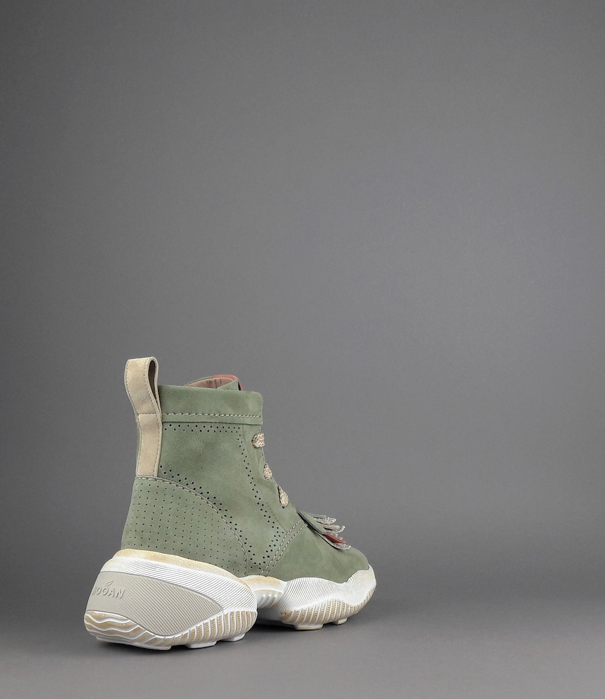 Hogan Interaction Donna Tronchetto Camoscio Verde Militare Tenue Frange