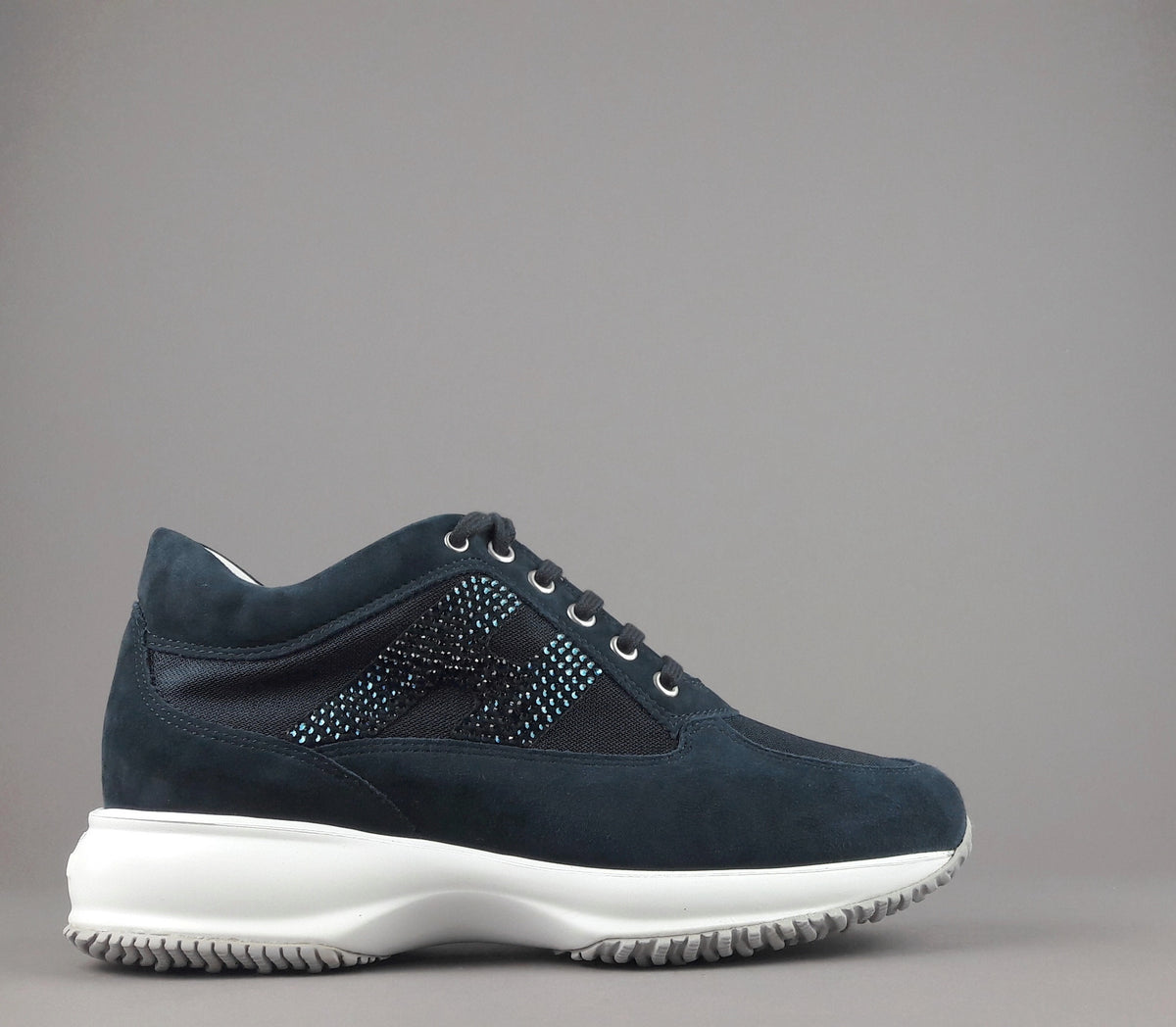 Hogan Interactive Donna Camoscio Tela Blu Scuro H Strass