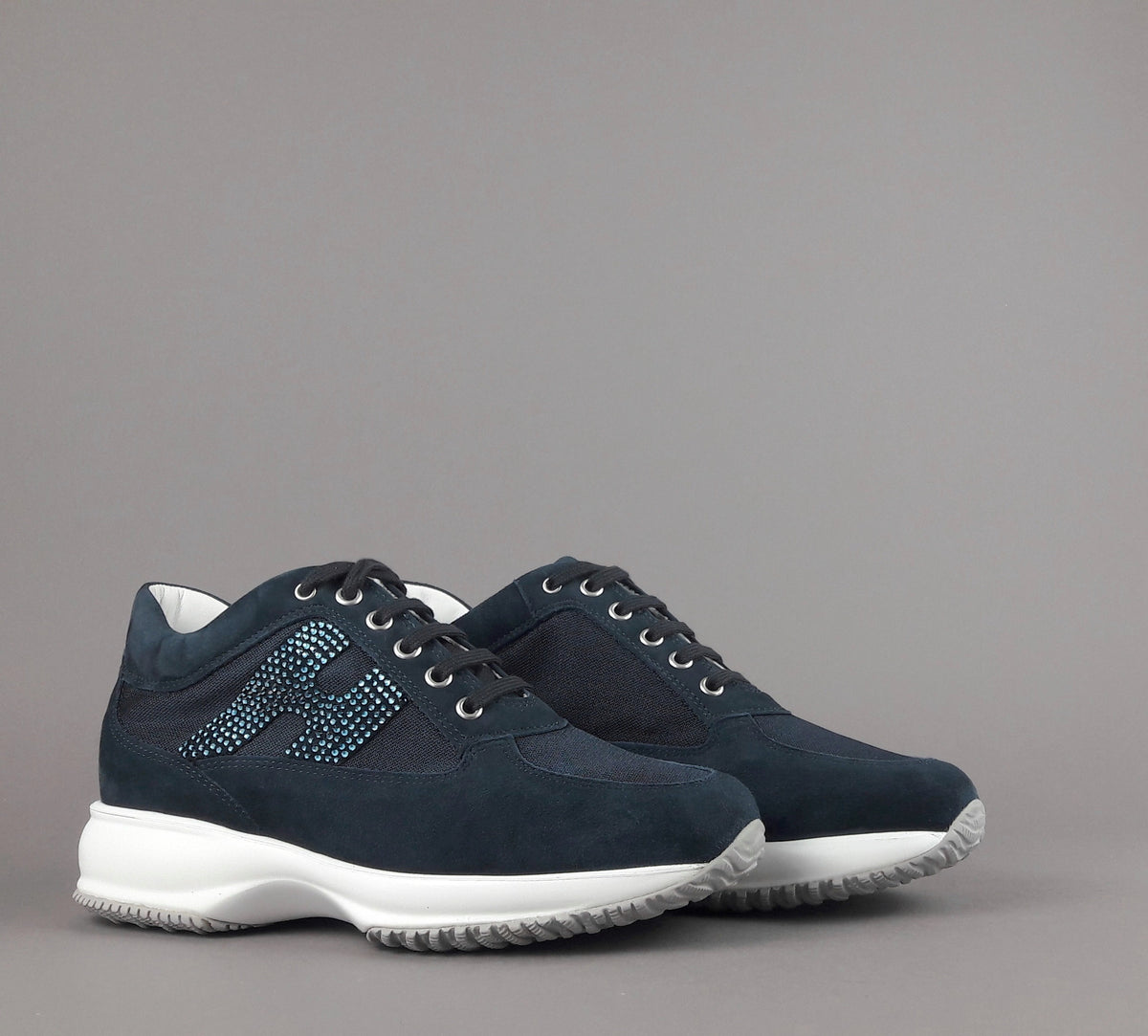 Hogan Interactive Donna Camoscio Tela Blu Scuro H Strass