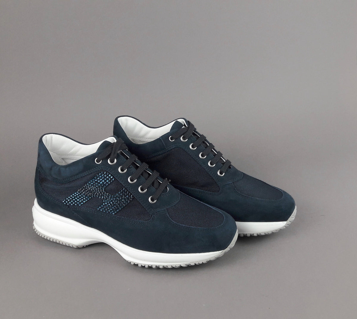 Hogan Interactive Donna Camoscio Tela Blu Scuro H Strass