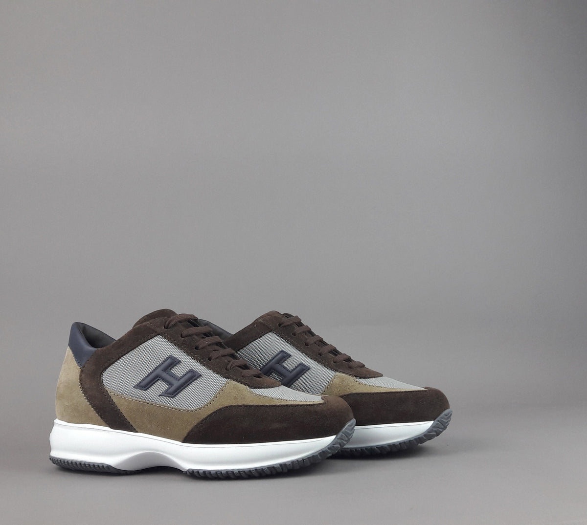 Hogan Interactive New Uomo Camoscio Tela Marrone Beige