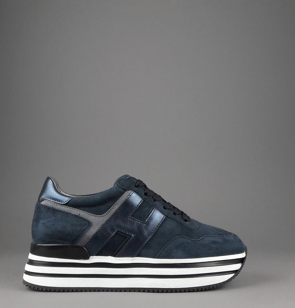 Hogan Midi Platform H483 Donna Camoscio Blu Scuro H Pelle Metal