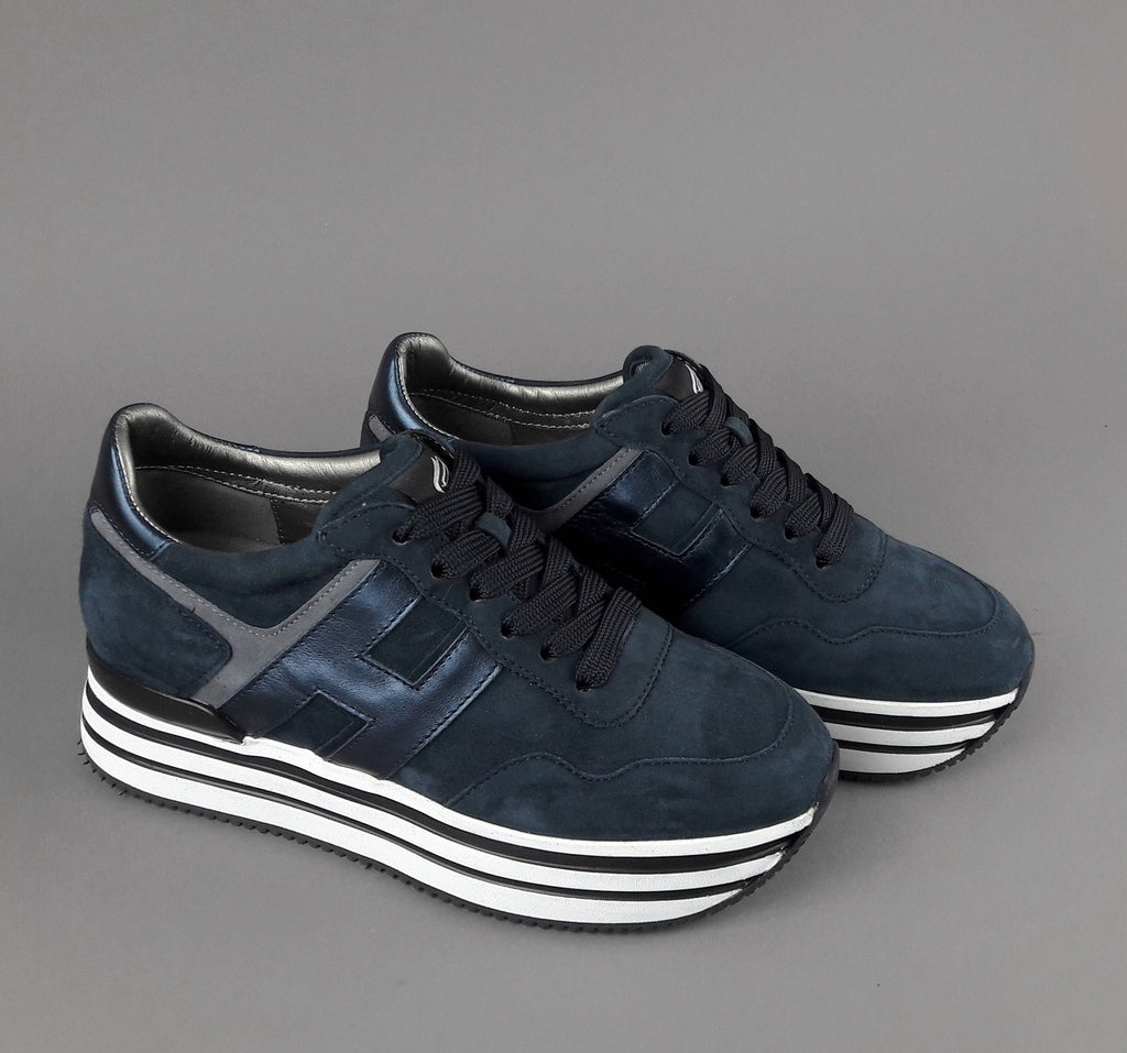 Hogan Midi Platform H483 Donna Camoscio Blu Scuro H Pelle Metal