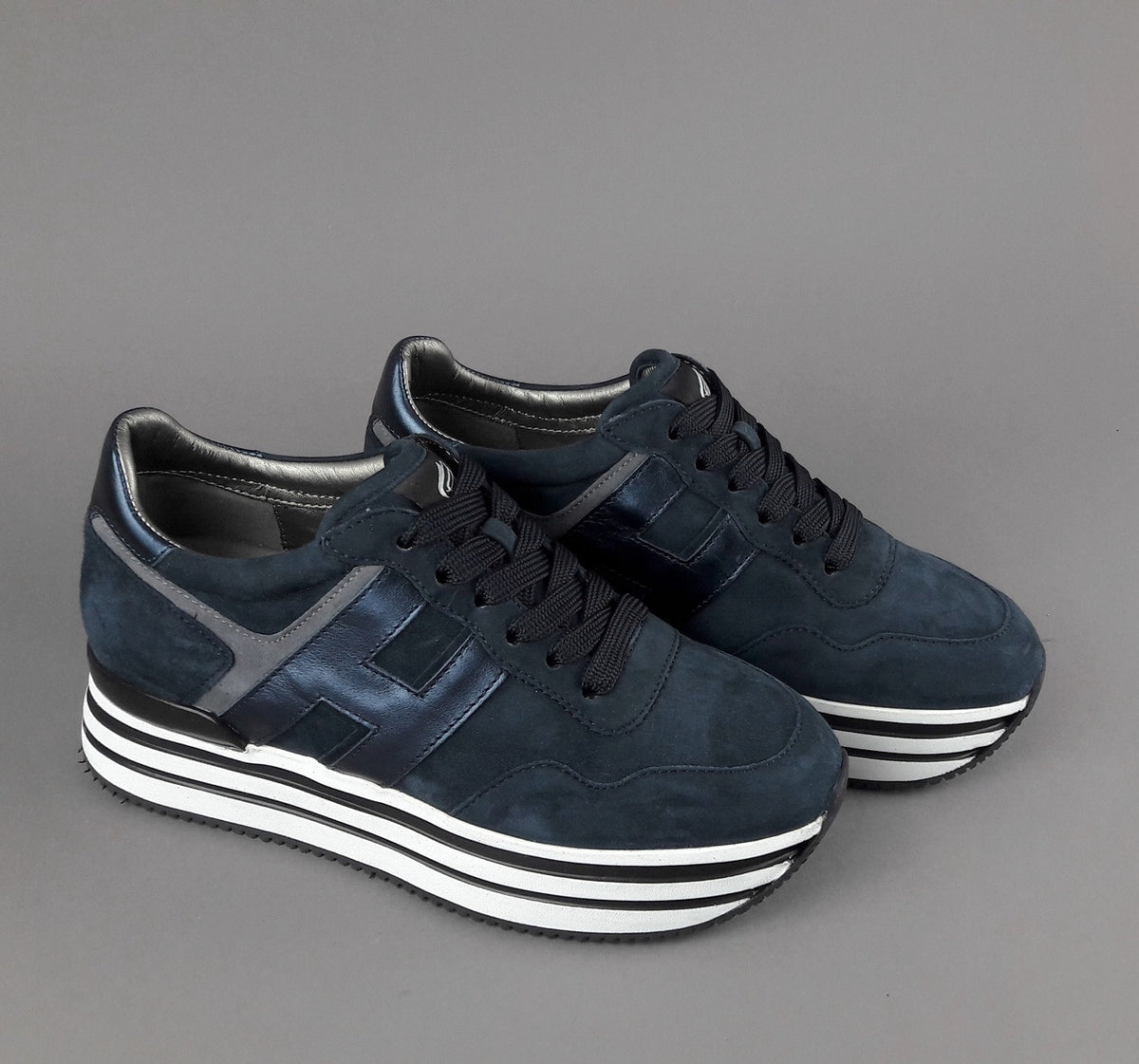 Hogan Midi Platform H483 Donna Camoscio Blu Scuro H Pelle Metal