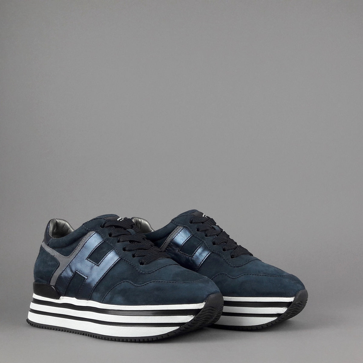 Hogan Midi Platform H483 Donna Camoscio Blu Scuro H Pelle Metal