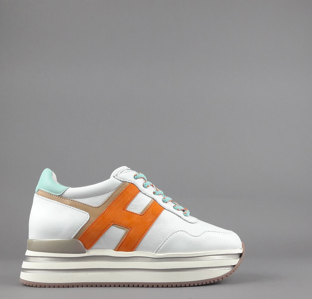 Hogan Midi Platform H483 Donna Pelle Nappa Bianco H Camoscio Arancio
