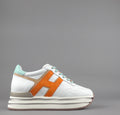 Hogan Midi Platform H483 Donna Pelle Nappa Bianco H Camoscio Arancio