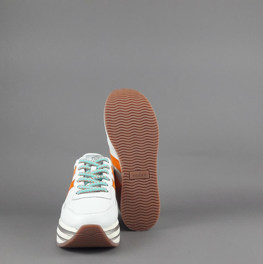 Hogan Midi Platform H483 Donna Pelle Nappa Bianco H Camoscio Arancio