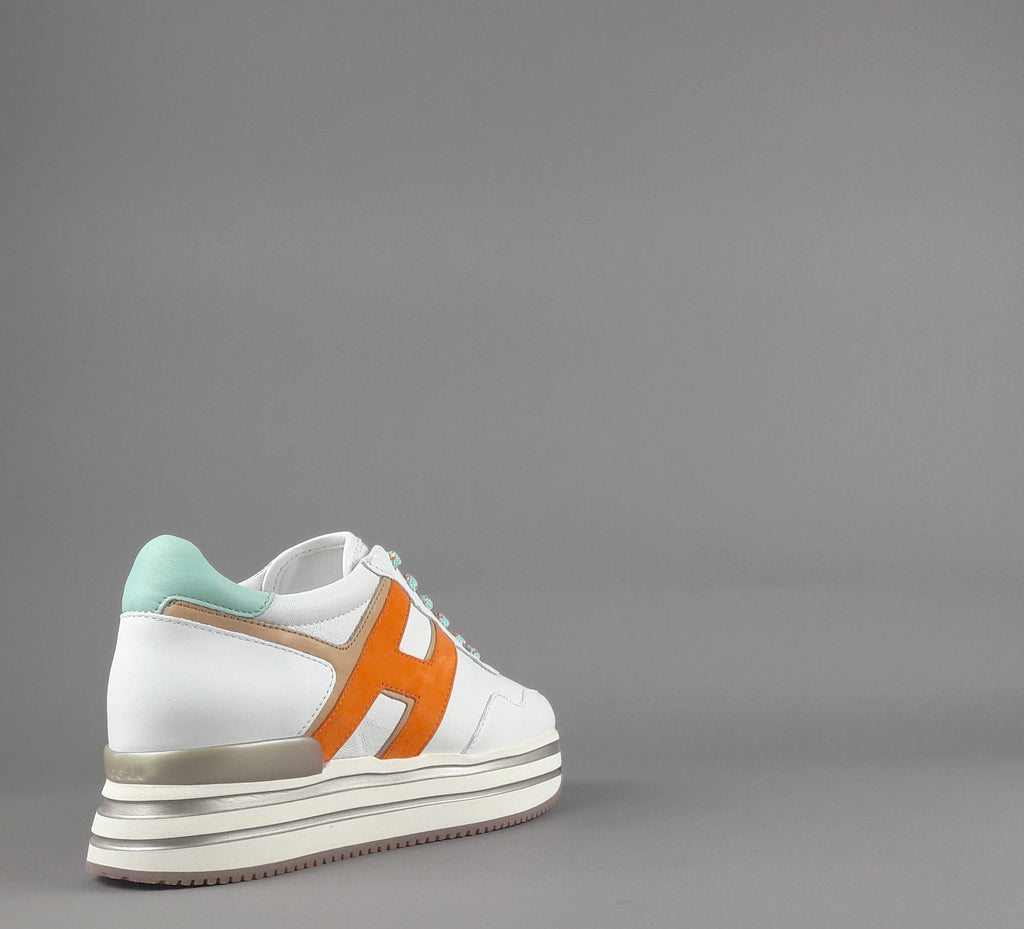 Hogan Midi Platform H483 Donna Pelle Nappa Bianco H Camoscio Arancio