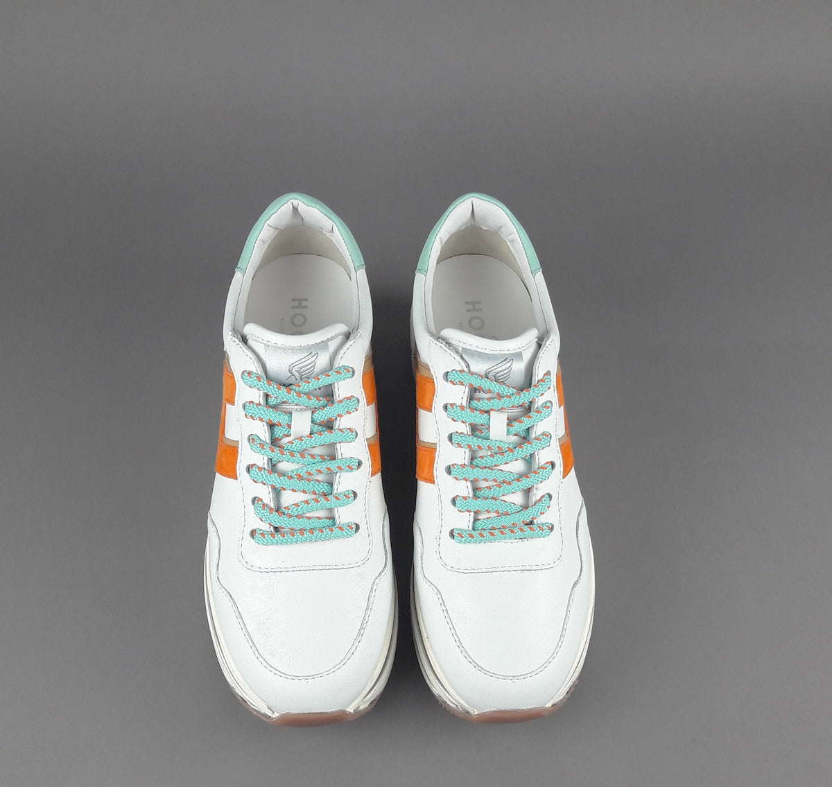 Hogan Midi Platform H483 Donna Pelle Nappa Bianco H Camoscio Arancio
