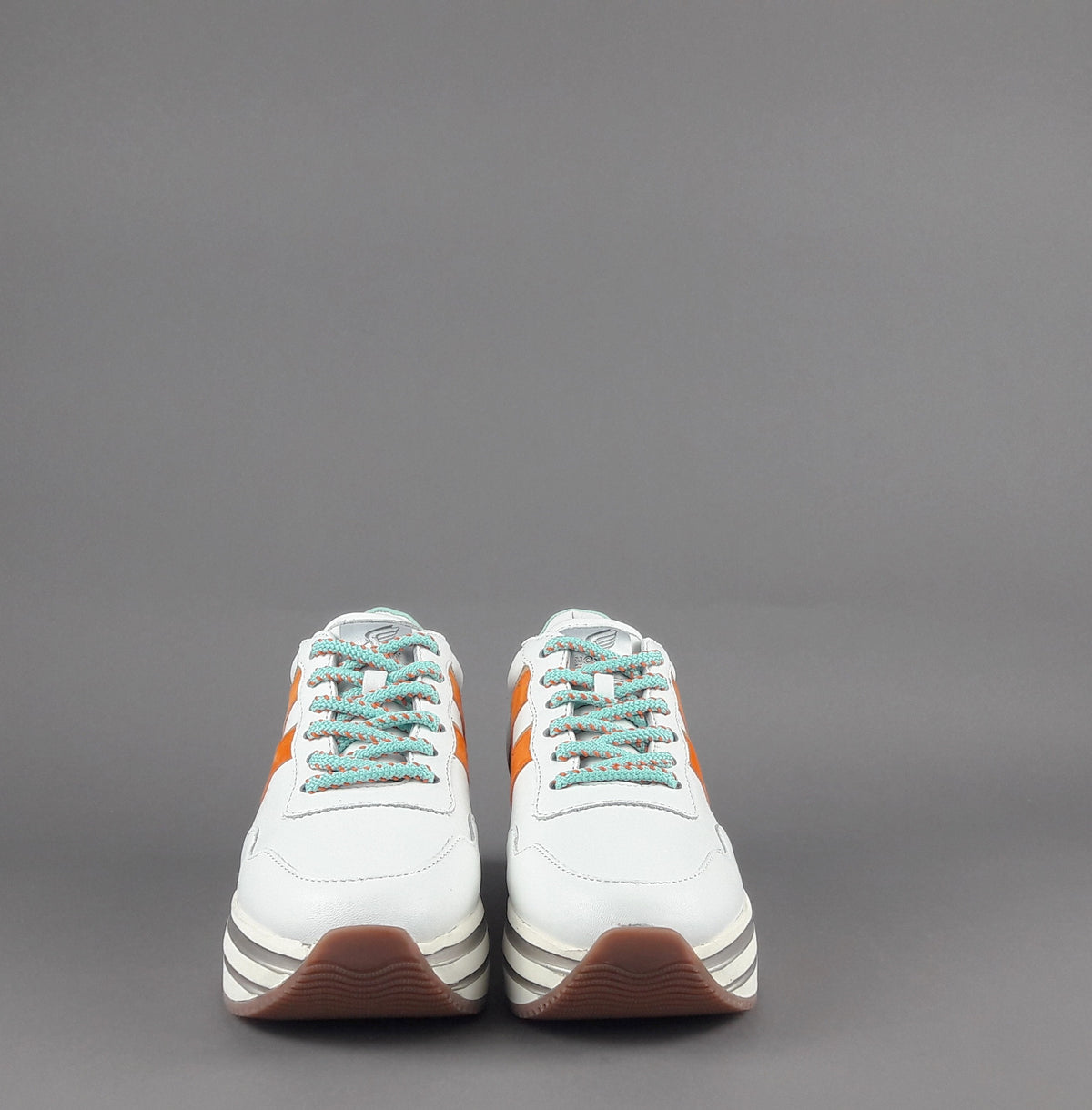 Hogan Midi Platform H483 Donna Pelle Nappa Bianco H Camoscio Arancio
