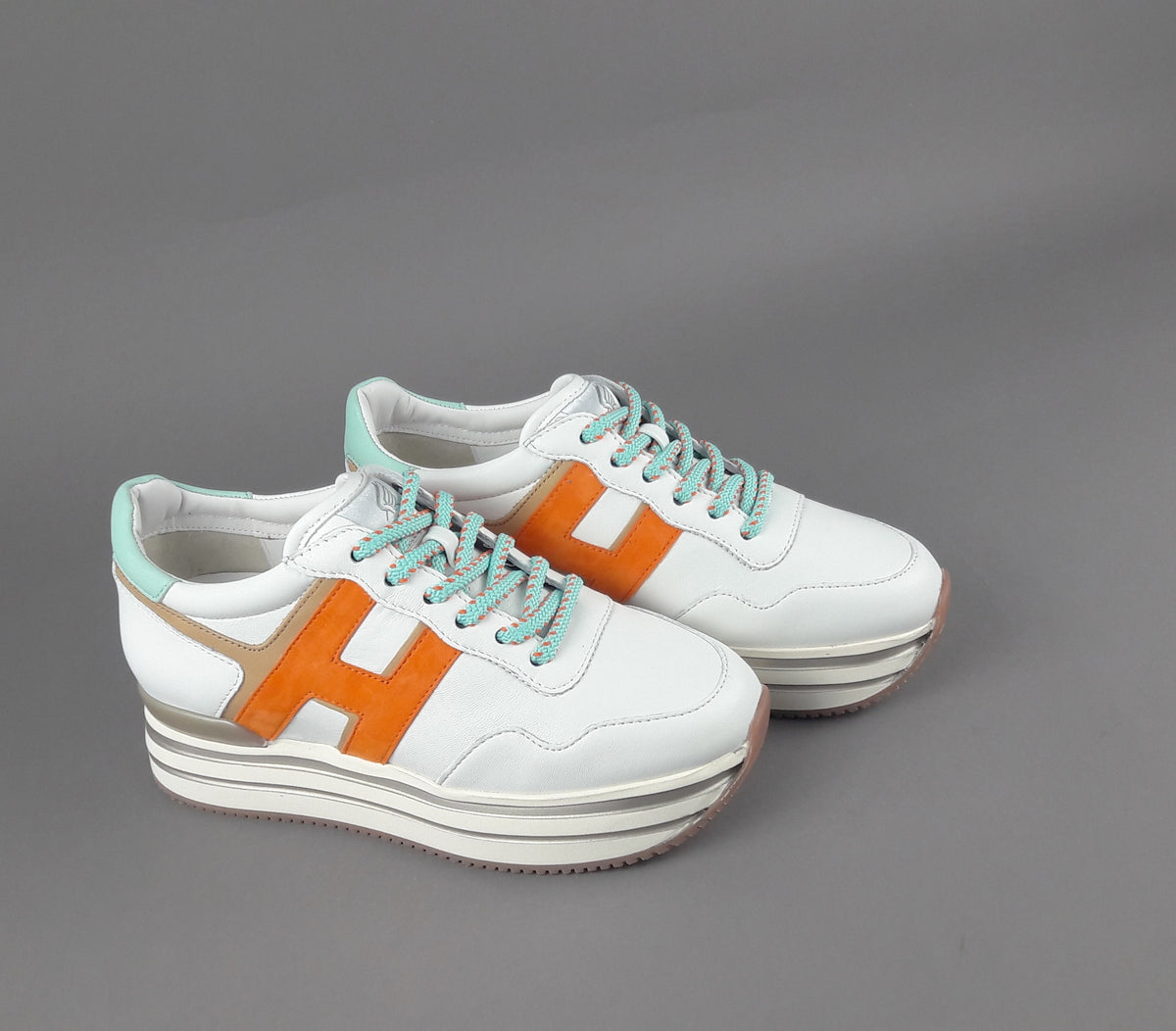 Hogan Midi Platform H483 Donna Pelle Nappa Bianco H Camoscio Arancio