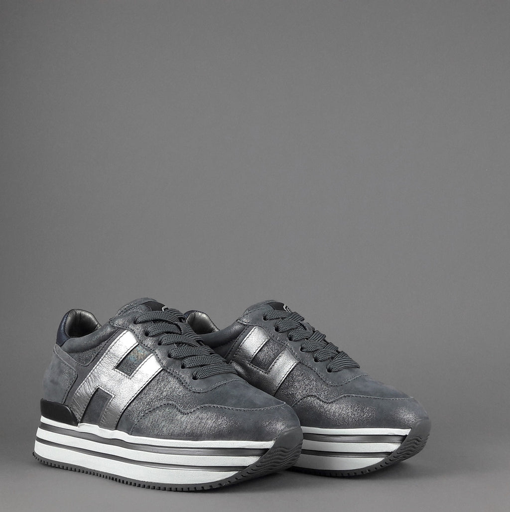 Hogan Midi Platform H483 Donna Tessuto Shiny Grigio Scuro H Pelle Metal