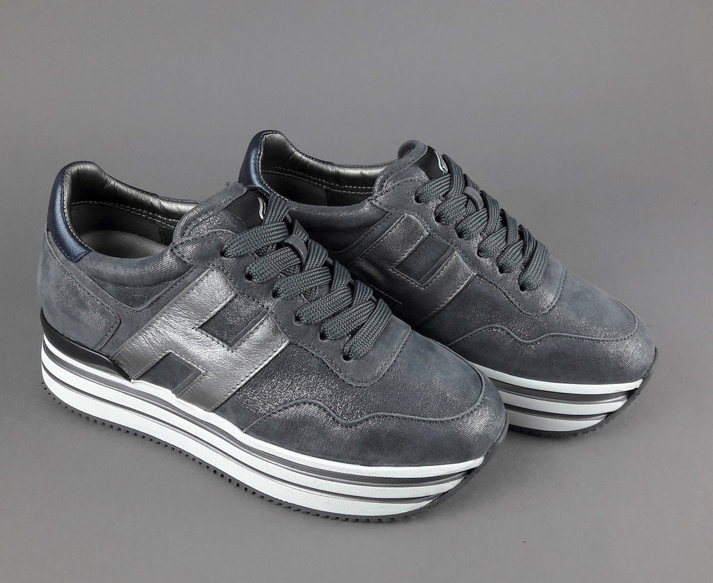 Hogan Midi Platform H483 Donna Tessuto Shiny Grigio Scuro H Pelle Metal