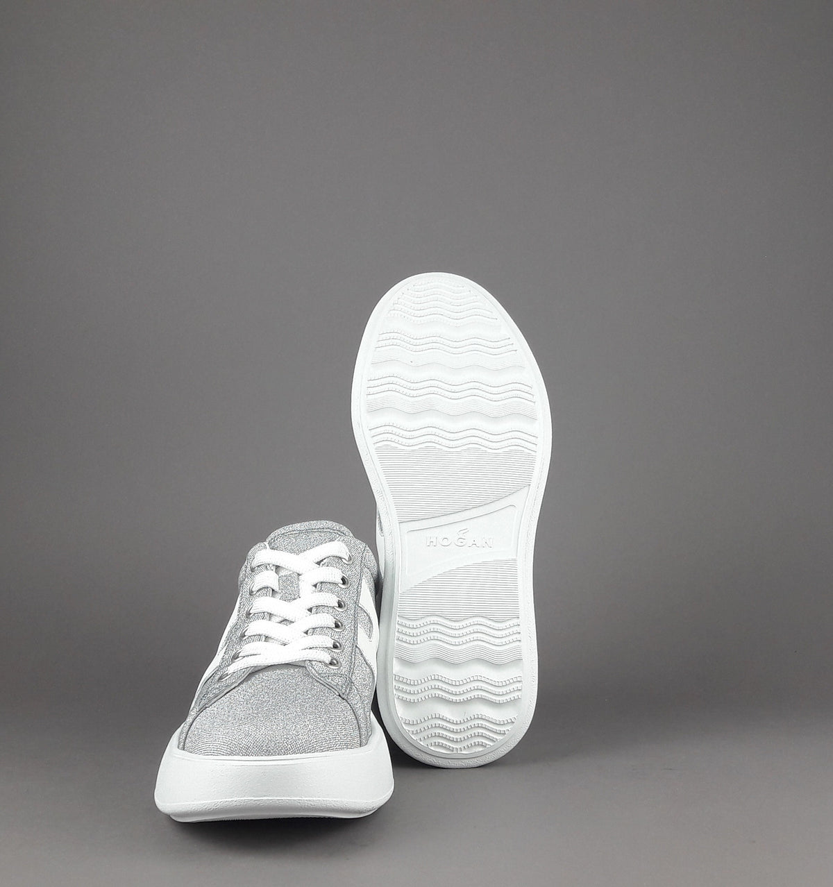 Hogan Rebel Donna H562 Tessuto Glitter Argento H Onda Pelle