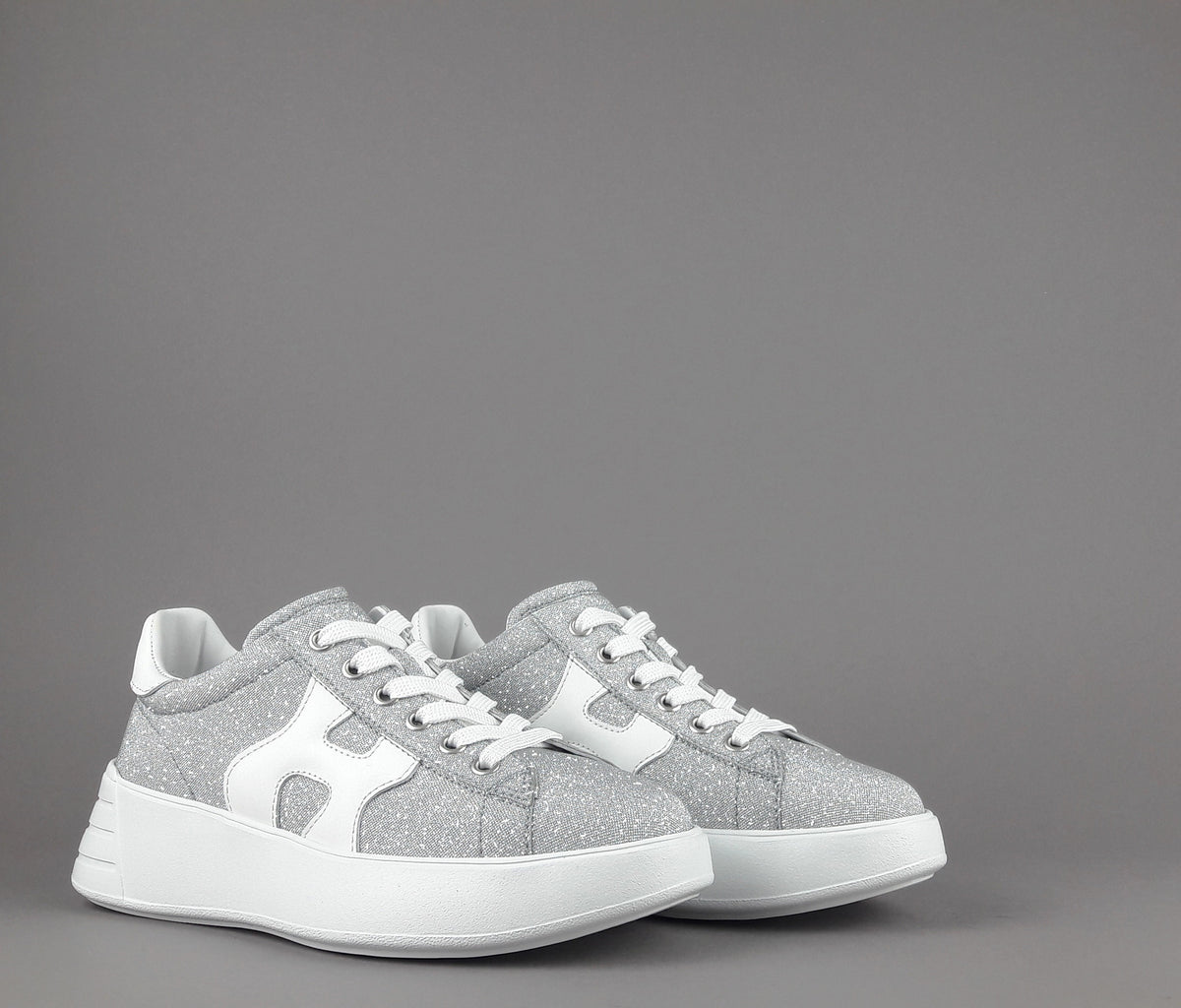 Hogan Rebel Donna H562 Tessuto Glitter Argento H Onda Pelle