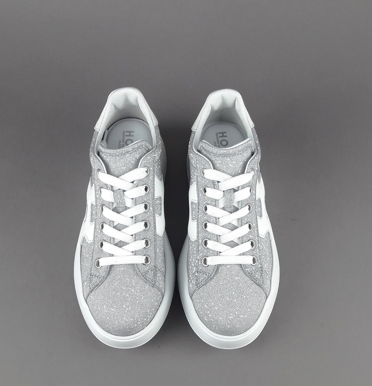 Hogan Rebel Donna H562 Tessuto Glitter Argento H Onda Pelle