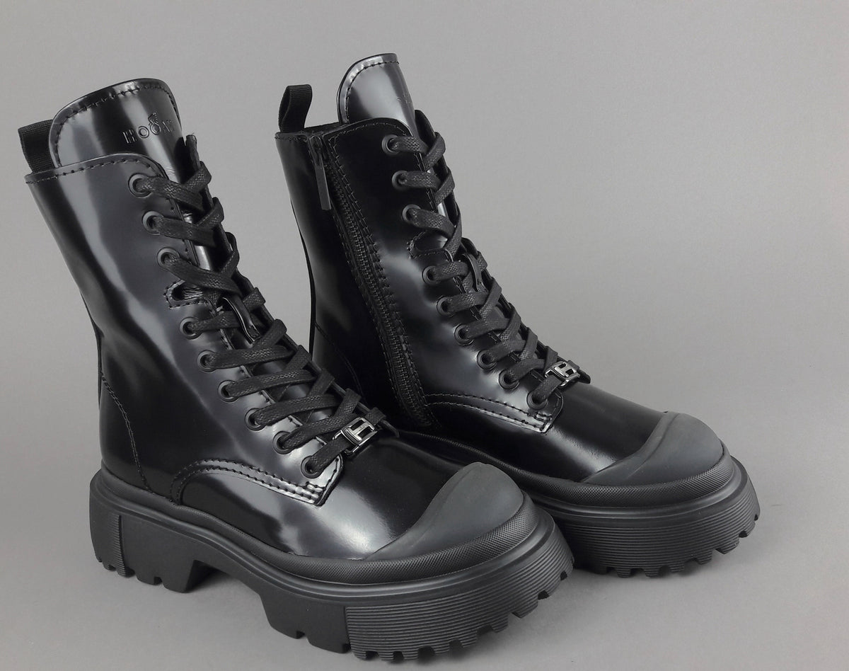 Hogan Anfibio H619 Donna Pelle Spazzolata Nero H Logo