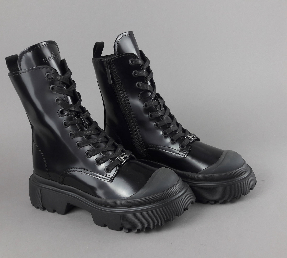 Hogan Anfibio H619 Donna Pelle Spazzolata Nero H Logo