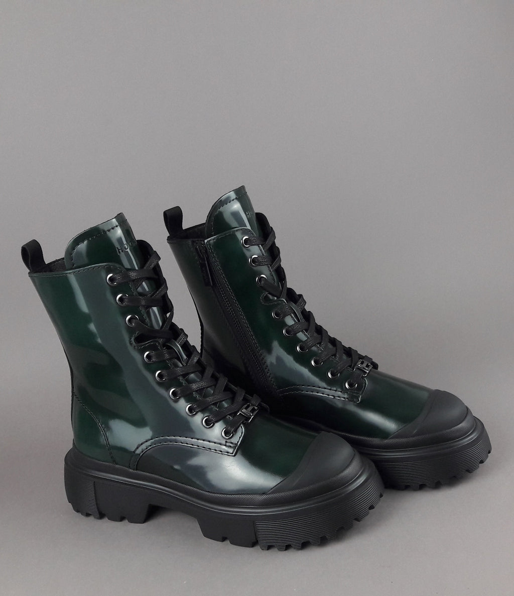 Hogan Anfibio H619 Donna Pelle Spazzolata Verde Scuro H Logo