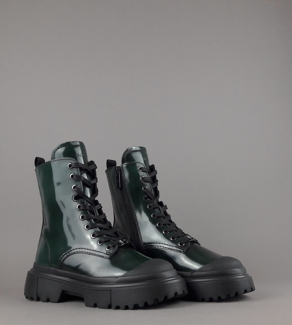 Hogan Anfibio H619 Donna Pelle Spazzolata Verde Scuro H Logo