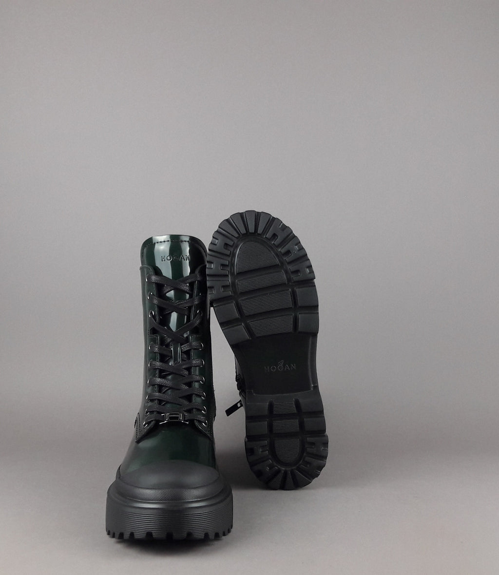 Hogan Anfibio H619 Donna Pelle Spazzolata Verde Scuro H Logo