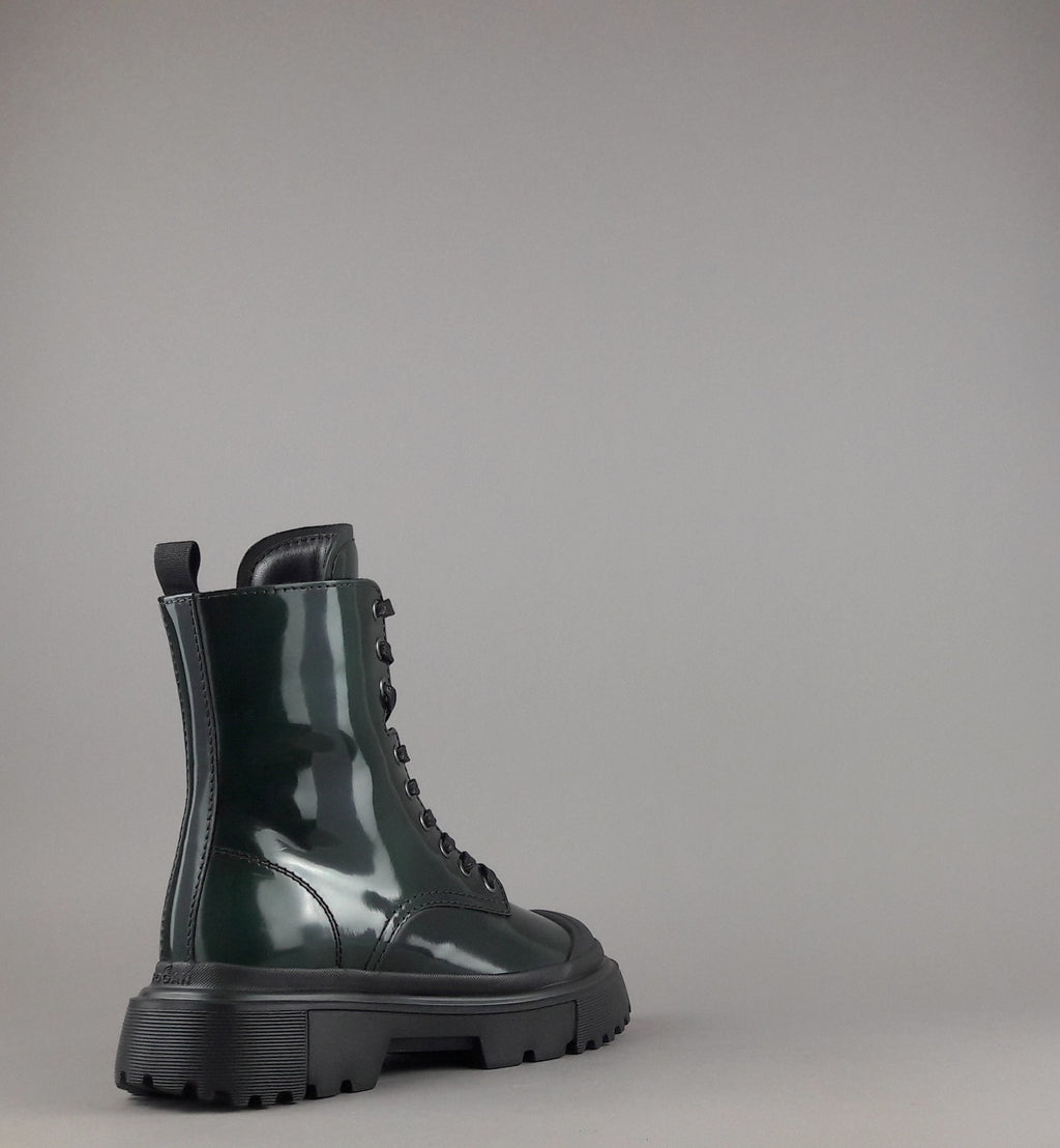 Hogan Anfibio H619 Donna Pelle Spazzolata Verde Scuro H Logo