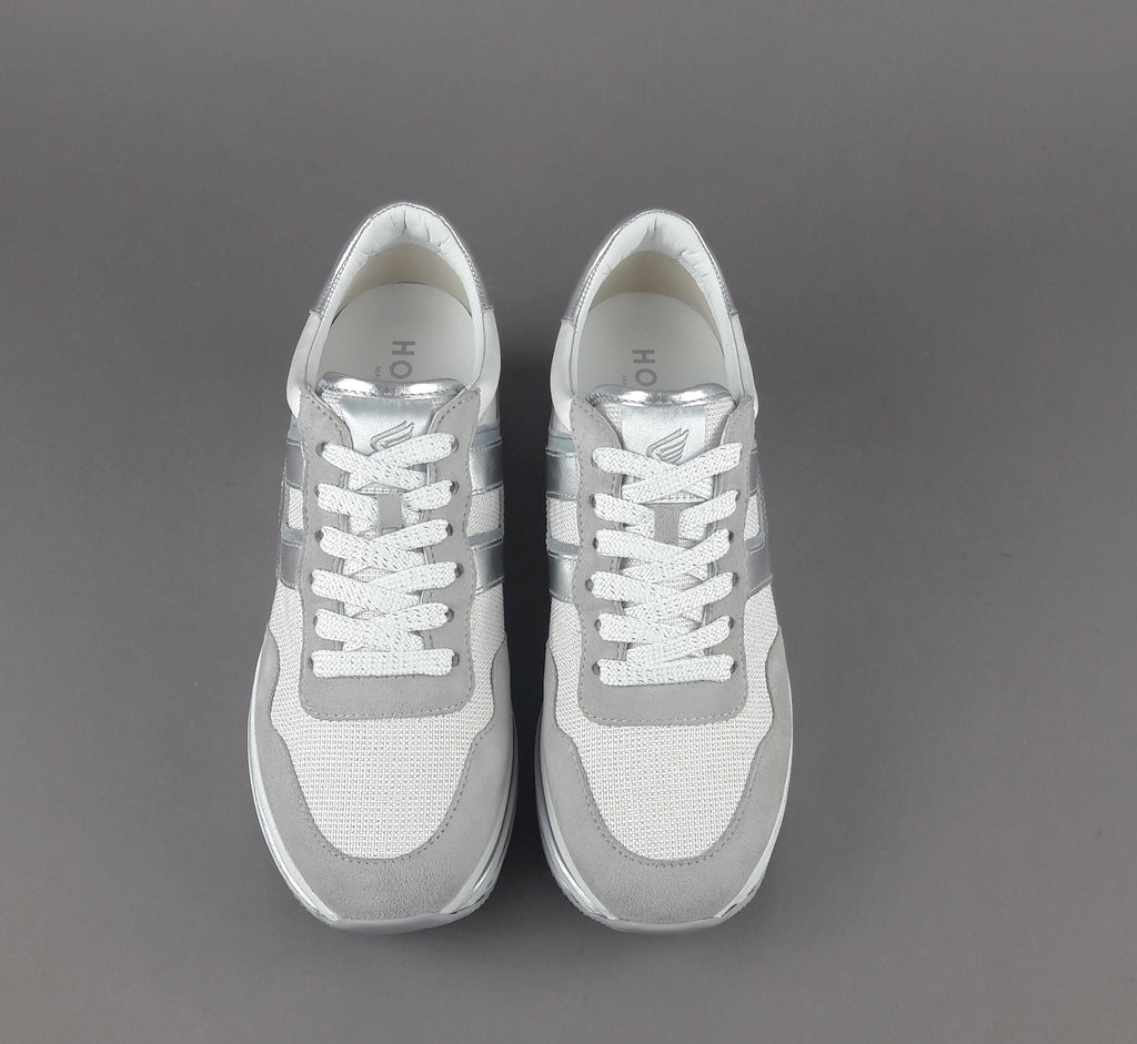 Hogan Midi Platform H483 Donna Camoscio E Tela Grigio Chiaro H Pelle Metal