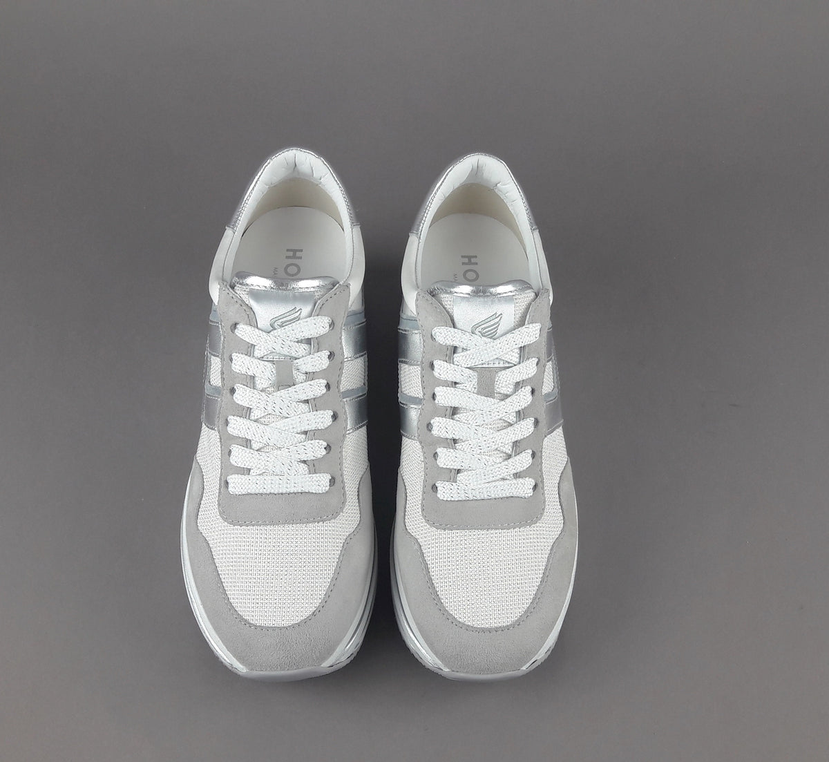 Hogan Midi Platform H483 Donna Camoscio E Tela Grigio Chiaro H Pelle Metal