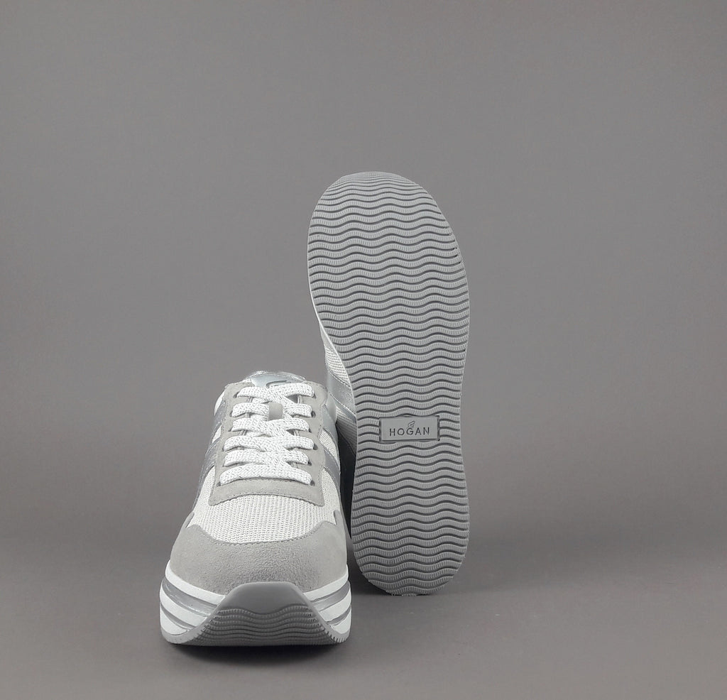 Hogan Midi Platform H483 Donna Camoscio E Tela Grigio Chiaro H Pelle Metal