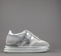 Hogan Midi Platform H483 Donna Camoscio E Tela Grigio Chiaro H Pelle Metal
