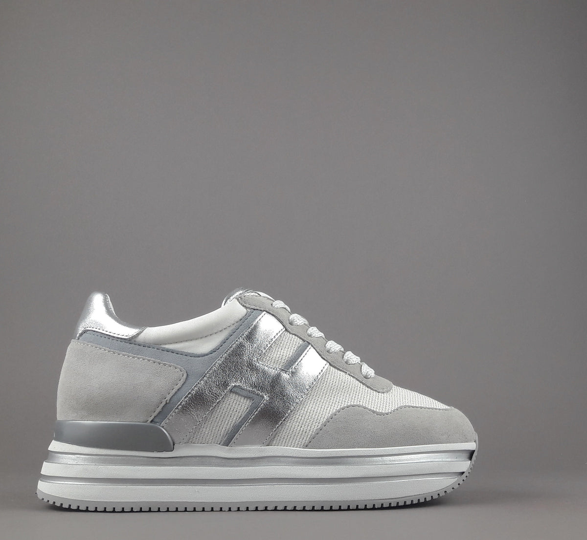 Hogan Midi Platform H483 Donna Camoscio E Tela Grigio Chiaro H Pelle Metal